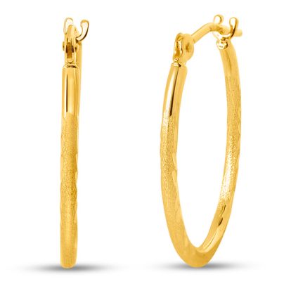 14 Karat Yellow Gold Satin Hoop Earrings, 20x15MM