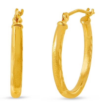 14 Karat Yellow Gold Satin Hoop Earrings, 20x15MM