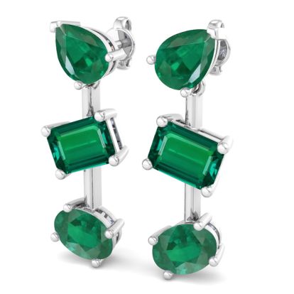 Emerald Earrings 5 Carat Emerald Drop Earrings In 14 Karat White Gold, 1 Inch