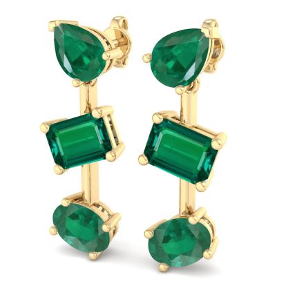 Emerald Earrings 5 Carat Emerald Drop Earrings In 14 Karat Yellow Gold, 1 Inch