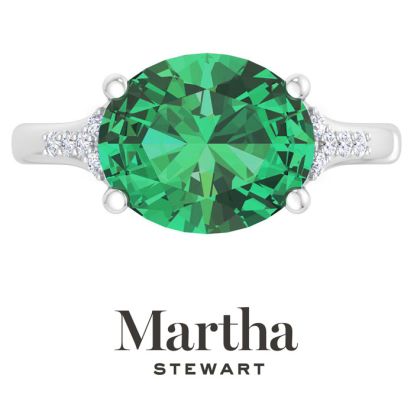 Martha Stewart 4 1/2 Carat Oval Shape Emerald and Lab Grown Diamond Ring In Sterling Silver