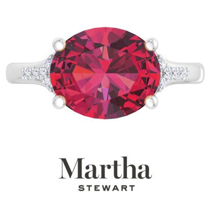 Martha Stewart 4 1/2 Carat Oval Shape Ruby and Lab Grown Diamond Ring In Sterling Silver