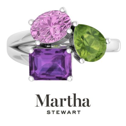 Martha Stewart 3 3/4 Carat Pink Sapphire, Peridot and Amethyst Three Stone Cluster Ring In Sterling Silver