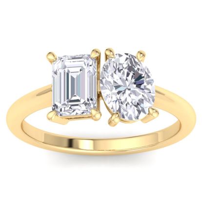 2 Carat Lab Grown Diamond Two Stone Engagement Ring, Emerald-Oval, In 14K Yellow Gold