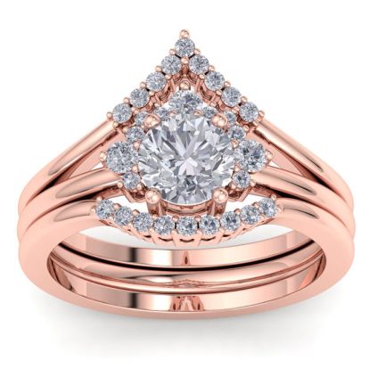 Estate Jewelry 1-1/5 Carat Moissanite Bridal Set With Crown In 14 Karat Rose Gold, Size 7