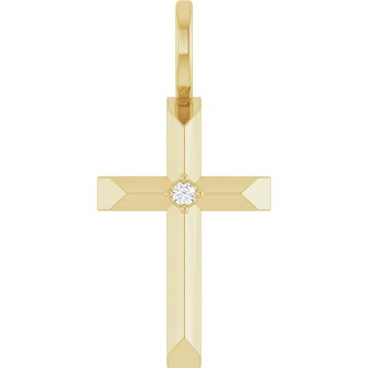 14 Karat Yellow Gold Diamond Cross Necklace, 19x9mm