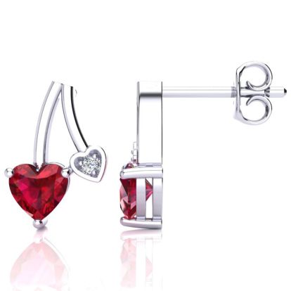 3/4ct Created Ruby and Diamond Heart Earrings In 10k White Gold