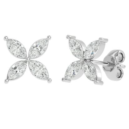 Previously Owned 2 Carat Marquise Shape Diamond Cluster Stud Earrings In 14 Karat White Gold