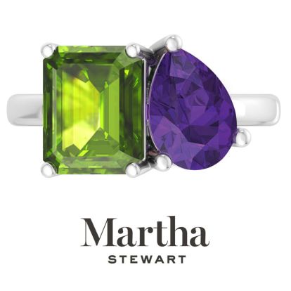 Martha Stewart 4 3/4 Carat Peridot and Amethyst Two Stone Ring In Sterling Silver