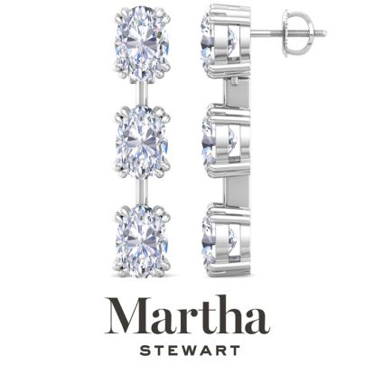 Martha Stewart 5 Carat Oval Shape Lab Grown Diamond Drop Earrings In 14 Karat White Gold
