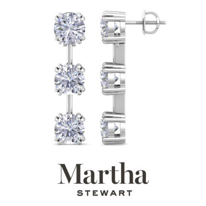 Martha Stewart 5 Carat Round Shape Lab Grown Diamond Drop Earrings In 14 Karat White Gold