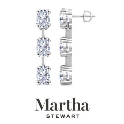 Martha Stewart 3 Carat Oval Shape Lab Grown Diamond Drop Earrings In 14 Karat White Gold