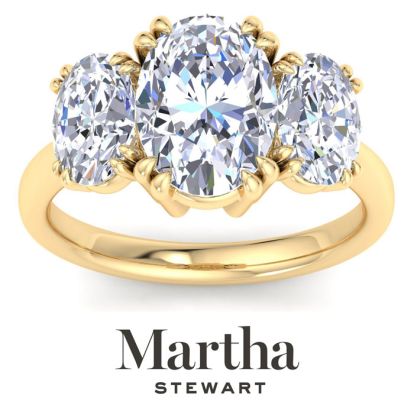 Martha Stewart 5 Carat Oval Shape Lab Grown Diamond Three Stone Engagement Ring In 14K Yellow Gold