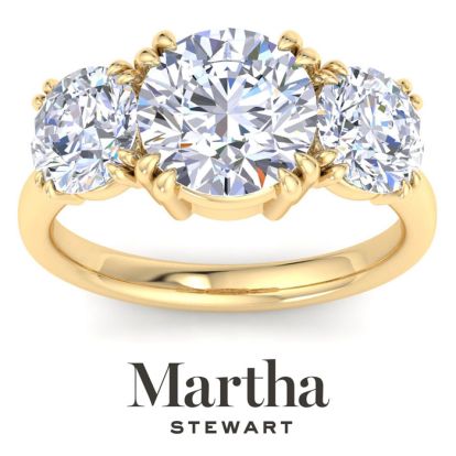 Martha Stewart 5 Carat Round Lab Grown Diamond Three Stone Engagement Ring In 14K Yellow Gold