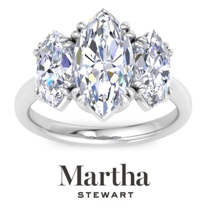 Martha Stewart 5 Carat Marquise Shape Lab Grown Diamond Three Stone Engagement Ring In 14K White Gold