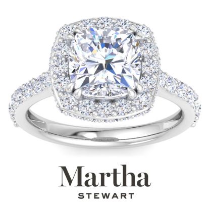 Martha Stewart 4 Carat Cushion Cut Lab Grown Diamond Hidden Halo Engagement Ring In 14K White Gold
