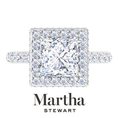 Martha Stewart 4 Carat Princess Cut Lab Grown Diamond Hidden Halo Engagement Ring In 14K White Gold