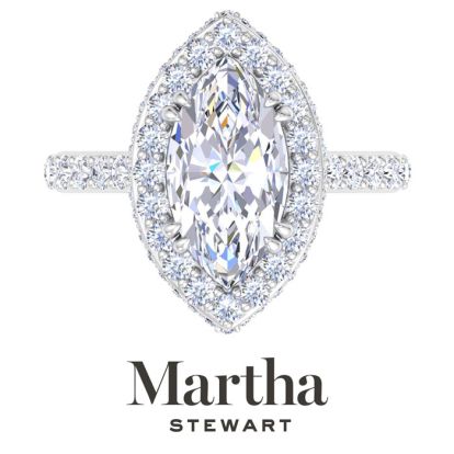 Martha Stewart 4 Carat Marquise Shape Lab Grown Diamond Hidden Halo Engagement Ring In 14K White Gold