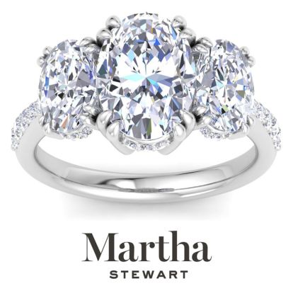 Martha Stewart 5 1/2 Carat Oval Shape Lab Grown Diamond Three Stone Plus Engagement Ring In 14K White Gold