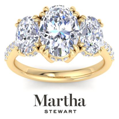 Martha Stewart 5 1/2 Carat Oval Shape Lab Grown Diamond Three Stone Plus Engagement Ring In 14K Yellow Gold