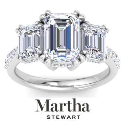 Martha Stewart 5 1/2 Carat Emerald Cut Lab Grown Diamond Three Stone Plus Engagement Ring In 14K White Gold