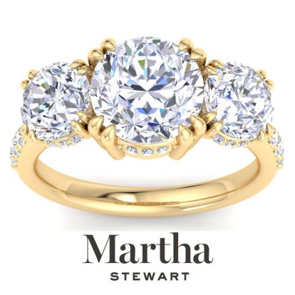 Martha Stewart 5 1/2 Carat Round Lab Grown Diamond Three Stone Plus Engagement Ring In 14K Yellow Gold