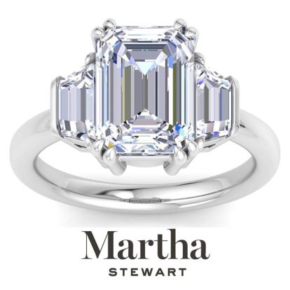 Martha Stewart 5 Carat Emerald Cut and Trapezoid Lab Grown Diamond Three Stone Engagement Ring In 14K White Gold