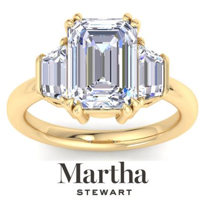 Martha Stewart 5 Carat Emerald Cut and Trapezoid Lab Grown Diamond Three Stone Engagement Ring In 14K Yellow Gold