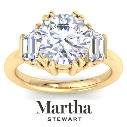 Martha Stewart 5 Carat Round and Trapezoid Lab Grown Diamond Three Stone Engagement Ring In 14K Yellow Gold