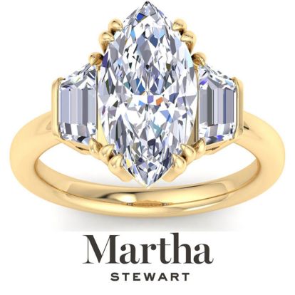 Martha Stewart 5 Carat Marquise Shape and Trapezoid Lab Grown Diamond Three Stone Engagement Ring In 14K Yellow Gold