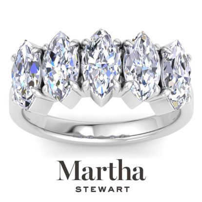 Martha Stewart 3 Carat Marquise Shape Lab Grown Diamond Five Stone Engagement Ring In 14K White Gold