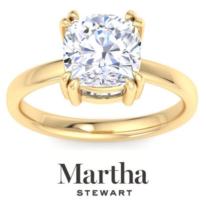 Martha Stewart 3 Carat Cushion Cut Lab Grown Diamond Solitaire Engagement Ring In 14K Yellow Gold