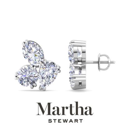 Martha Stewart 3 Carat Lab Grown Diamond Cluster Stud Earrings In 14 Karat White Gold, Pear-Round-Oval