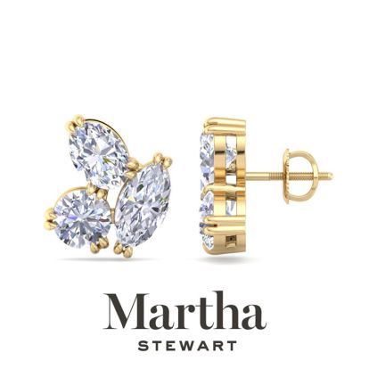Martha Stewart 3 Carat Lab Grown Diamond Cluster Stud Earrings In 14 Karat Yellow Gold, Marquise-Round-Oval