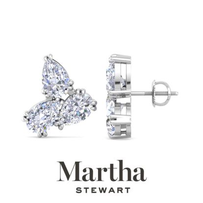 Martha Stewart 3 Carat Lab Grown Diamond Cluster Stud Earrings In 14 Karat White Gold, Pear