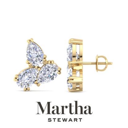 Martha Stewart 3 Carat Lab Grown Diamond Cluster Stud Earrings In 14 Karat Yellow Gold, Pear