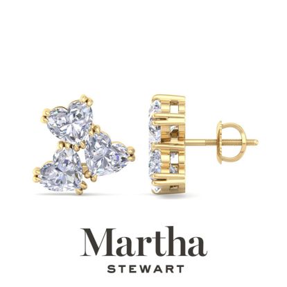 Martha Stewart 3 Carat Lab Grown Diamond Cluster Stud Earrings In 14 Karat Yellow Gold, Heart