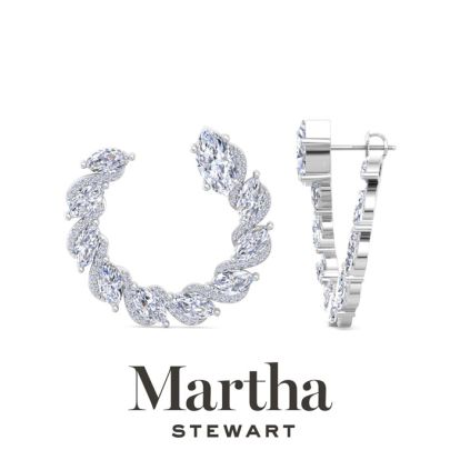 Martha Stewart 6 Carat Lab Grown Diamond Hoop Earrings In 14 Karat White Gold, Marquise