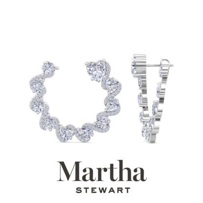 Martha Stewart 6 Carat Lab Grown Diamond Hoop Earrings In 14 Karat White Gold, Heart