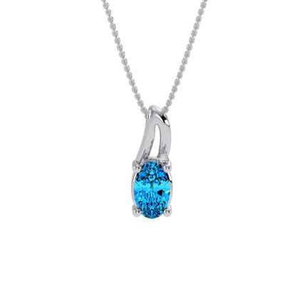 1/2ct Oval Shape Blue Topaz and Diamond Necklace in 10k White Gold