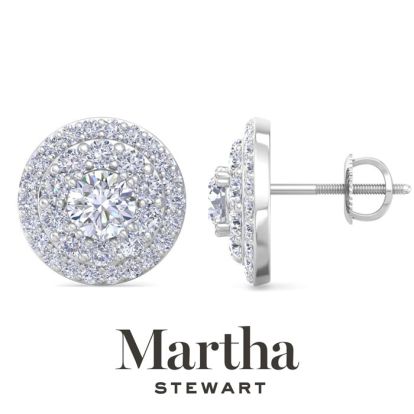 Martha Stewart 4 Carat Lab Grown Diamond Halo Stud Earrings In 14 Karat White Gold
