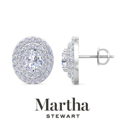 Martha Stewart 4 Carat Oval Shape Lab Grown Diamond Halo Stud Earrings In 14 Karat White Gold