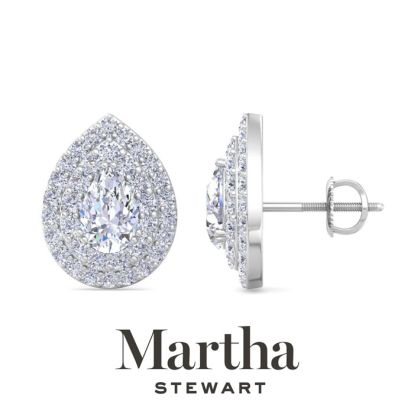 Martha Stewart 4 Carat Pear Shape Lab Grown Diamond Halo Stud Earrings In 14 Karat White Gold