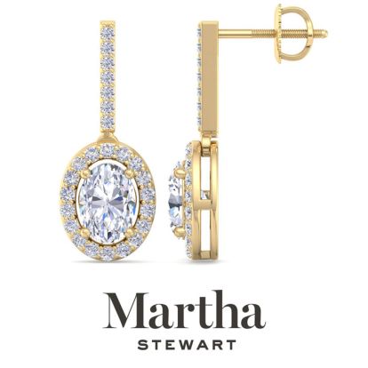 Martha Stewart 2 1/2 Carat Oval Shape Lab Grown Diamond Drop Earrings In 14 Karat Yellow Gold