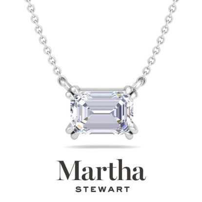 Martha Stewart 3 Carat Emerald Cut Lab Grown Diamond Solitaire Necklace In 14K White Gold