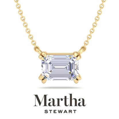 Martha Stewart 3 Carat Emerald Cut Lab Grown Diamond Solitaire Necklace In 14K White Gold
