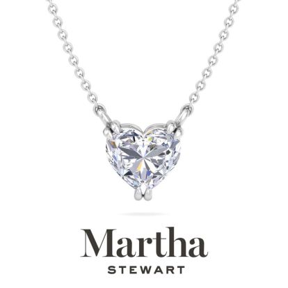 Martha Stewart 2 Carat Heart Shape Lab Grown Diamond Solitaire Necklace In 14K White Gold