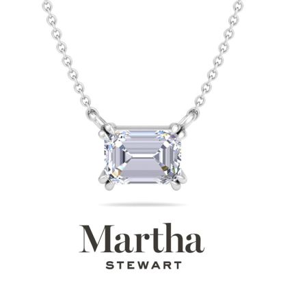Martha Stewart 2 Carat Emerald Cut Lab Grown Diamond Solitaire Necklace In 14K White Gold
