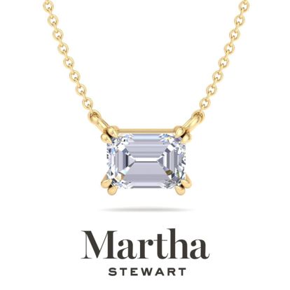 Martha Stewart 2 Carat Emerald Cut Lab Grown Diamond Solitaire Necklace In 14K White Gold