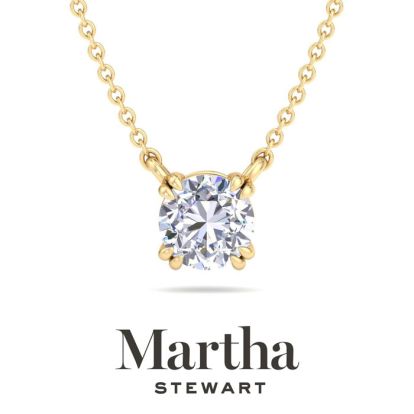 Martha Stewart 1 Carat Round Shape Lab Grown Diamond Solitaire Necklace In 14K White Gold